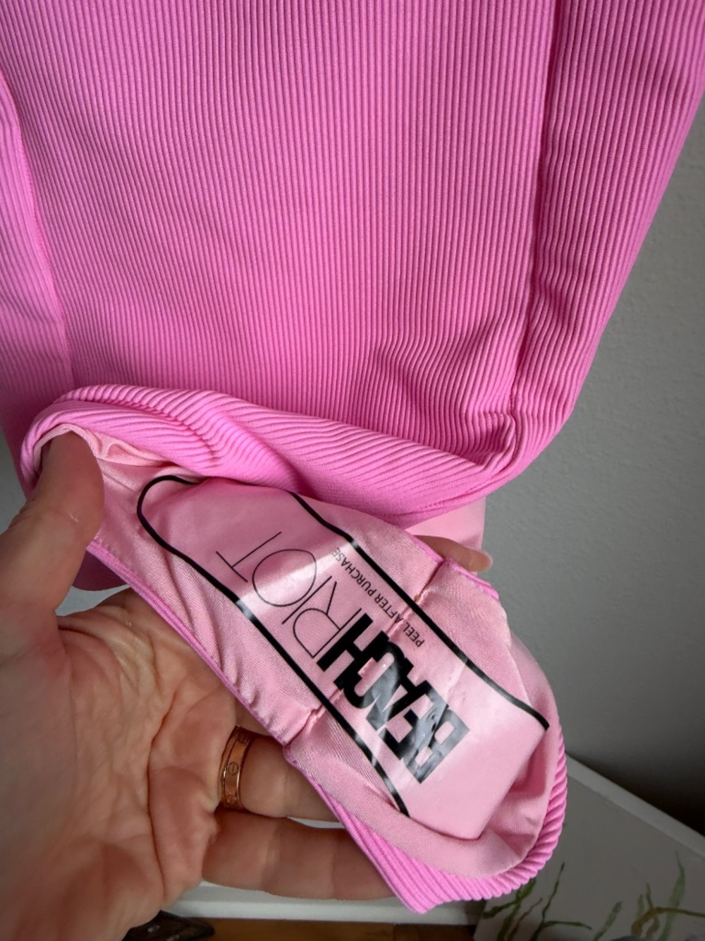 Beach Riot Pink Ribbed Tie Shoulder One Piece Swimsuit XS - Picture 5 of 9